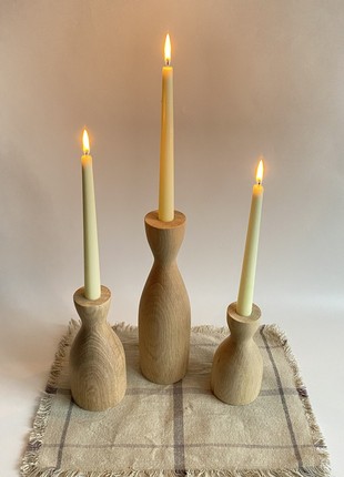 Handmade candlesticks set of 3, decorative rustic  wooden vase8 photo
