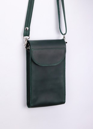 Leather women's small shoulder bag wallet for iPhone 14 Pro/ Green - 10022 photo