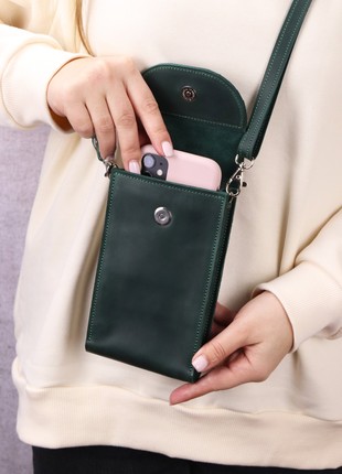 Leather women's small shoulder bag wallet for iPhone 14 Pro/ Green - 10021 photo