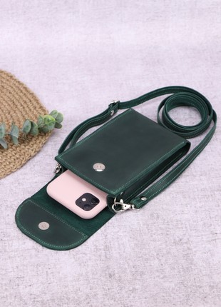 Leather women's small shoulder bag wallet for iPhone 14 Pro/ Green - 10028 photo