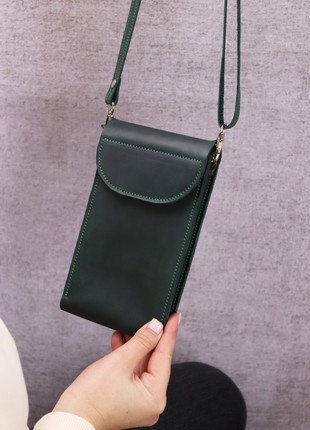 Leather women's small shoulder bag wallet for iPhone 14 Pro/ Green - 10029 photo