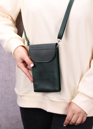 Leather women's small shoulder bag wallet for iPhone 14 Pro/ Green - 10023 photo
