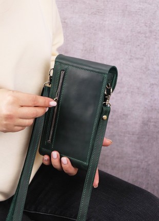 Leather women's small shoulder bag wallet for iPhone 14 Pro/ Green - 10027 photo