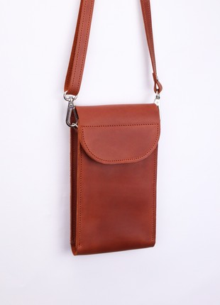 Women's small leather shoulder bag wallet for smartphone/ Brown - 10029 photo