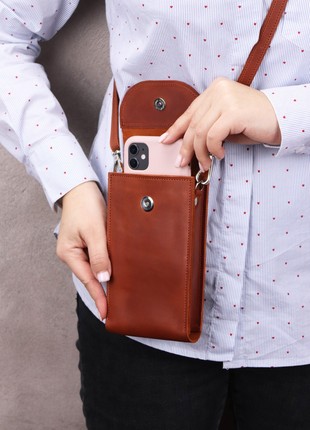 Women's small leather shoulder bag wallet for smartphone/ Brown - 10024 photo
