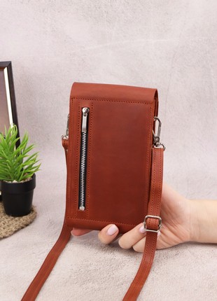 Women's small leather shoulder bag wallet for smartphone/ Brown - 10025 photo