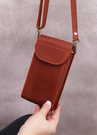 Women's small leather shoulder bag wallet for smartphone/ Brown - 10026 photo