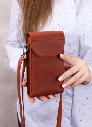 Women's small leather shoulder bag wallet for smartphone/ Brown - 1002