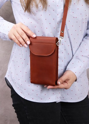 Women's small leather shoulder bag wallet for smartphone/ Brown - 10027 photo