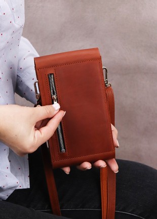 Women's small leather shoulder bag wallet for smartphone/ Brown - 10023 photo