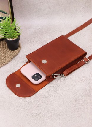 Women's small leather shoulder bag wallet for smartphone/ Brown - 10028 photo