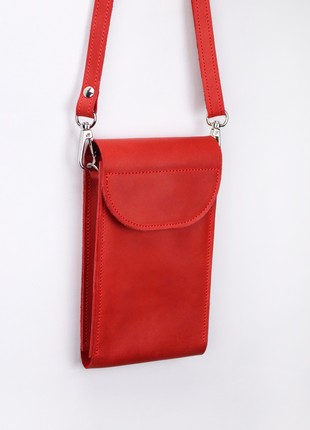 Small crossbody women's bag for smartphone and credit cards / Red - 1002