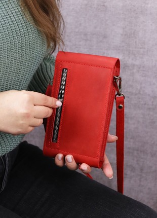 Womens mini leather crossbody bag wallet for smartphone/ Small red purse/ 10024 photo