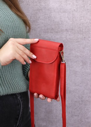 Womens mini leather crossbody bag wallet for smartphone/ Small red purse/ 10027 photo