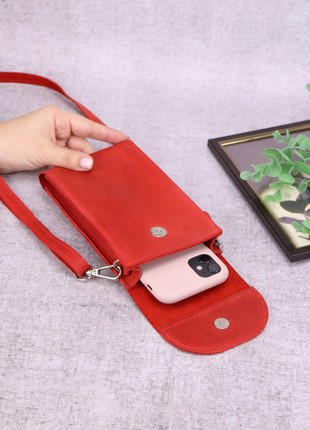 Womens mini leather crossbody bag wallet for smartphone/ Small red purse/ 10028 photo