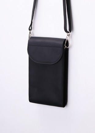 Handmade casual small bag wallet for smartphone with shoulder strap/ Black/ 10023 photo