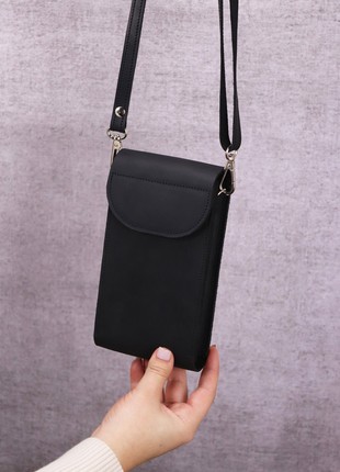 Handmade casual small bag wallet for smartphone with shoulder strap/ Black/ 10026 photo
