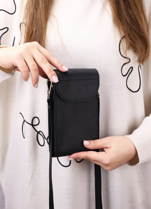 Handmade casual small bag for smartphone with shoulder strap / Black - 10026 photo