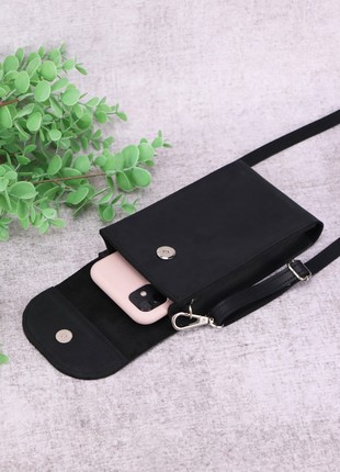 Handmade casual small bag wallet for smartphone with shoulder strap/ Black/ 10027 photo