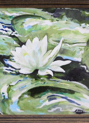 Oil painting flowers "Water lily" in a frame gift