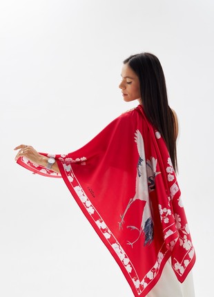 Designer Silk Scarf "Storks & Sakura"2 photo
