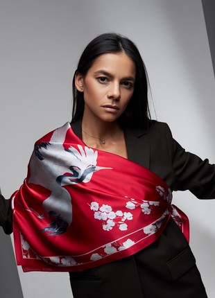 Designer Silk Scarf "Storks & Sakura"3 photo