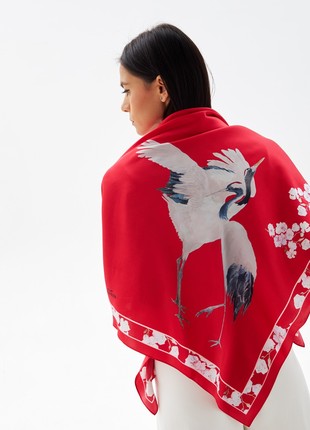Designer Silk Scarf "Storks & Sakura"1 photo