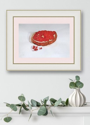 Still life in watercolor with a sandwich with red caviar1 photo