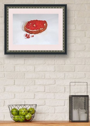 Still life in watercolor with a sandwich with red caviar6 photo