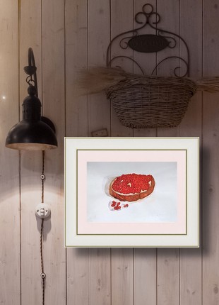 Still life in watercolor with a sandwich with red caviar4 photo