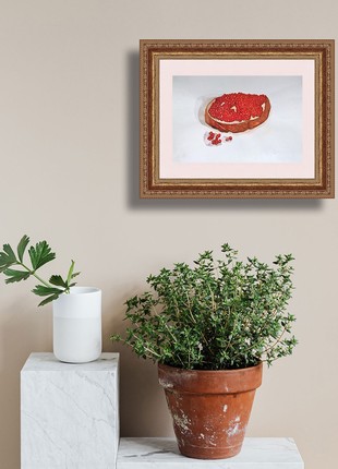 Still life in watercolor with a sandwich with red caviar5 photo