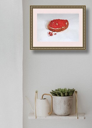Still life in watercolor with a sandwich with red caviar8 photo