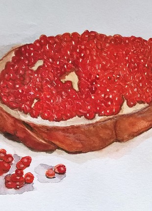 Still life in watercolor with a sandwich with red caviar7 photo