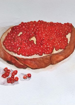 Still life in watercolor with a sandwich with red caviar2 photo