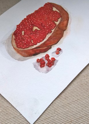 Still life in watercolor with a sandwich with red caviar9 photo