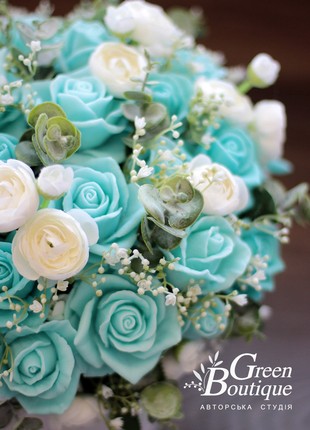 Luxurious interior bouquet of soap roses Tiffany's color6 photo