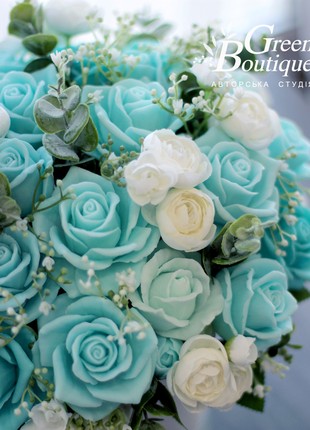 Luxurious interior bouquet of soap roses Tiffany's color8 photo