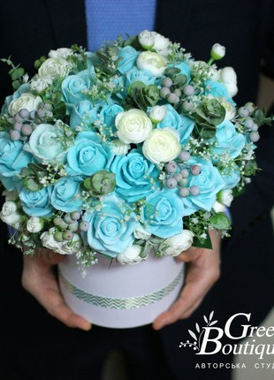 Luxurious interior bouquet of soap roses Tiffany's color7 photo