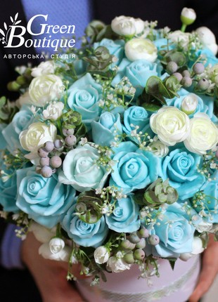 Luxurious interior bouquet of soap roses Tiffany's color4 photo