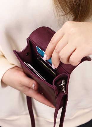 Leather women's shoulder bag/ Oversized burgundy clutch for cell phone/ 1002-A2 photo