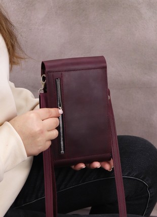 Leather women's shoulder bag/ Oversized burgundy clutch for cell phone/ 1002-A3 photo