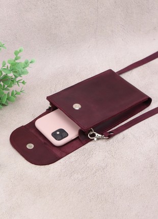 Leather women's shoulder bag/ Oversized burgundy clutch for cell phone/ 1002-A6 photo