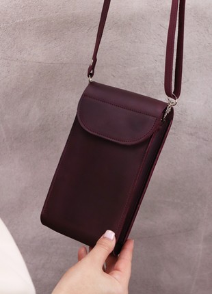 Leather women's shoulder bag/ Oversized burgundy clutch for cell phone/ 1002-A7 photo