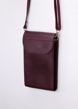 Leather women's shoulder bag/ Oversized burgundy clutch for cell phone/ 1002-A5 photo
