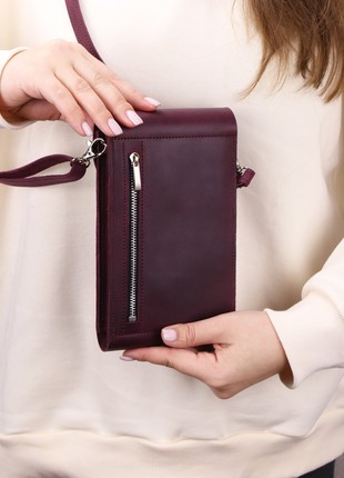 Leather women's shoulder bag/ Oversized burgundy clutch for cell phone/ 1002-A8 photo
