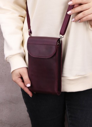 Leather women's shoulder bag/ Oversized burgundy clutch for cell phone/ 1002-A9 photo