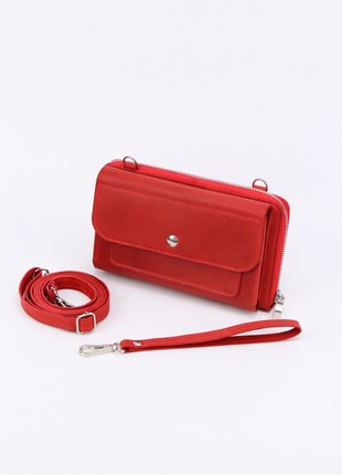 Leather Smartphone Crossbody Small Bag for Women/ Purse for iPhone 14 Pro with wrist strap/ Red/ 10112 photo