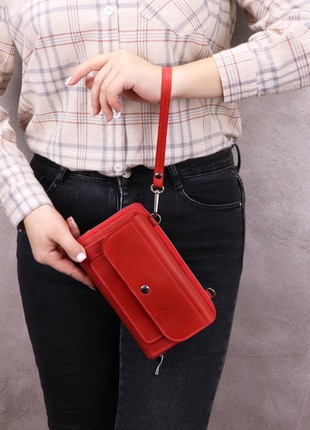 Leather Smartphone Crossbody Small Bag for Women/ Shoulder Purse for iPhone 14 Pro/ Red/ 1011