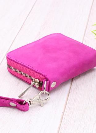 Leather mini wallet for women with wrist strap / Pink - 030087 photo