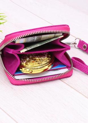 Leather mini wallet for women with wrist strap / Pink - 030086 photo